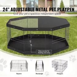 141*Dog Playpen 8 Panels Foldable Metal Dog Exercise Pen with Top Cover and Bottom Pad 24 in. H Pet Fence Puppy Crate Kennel