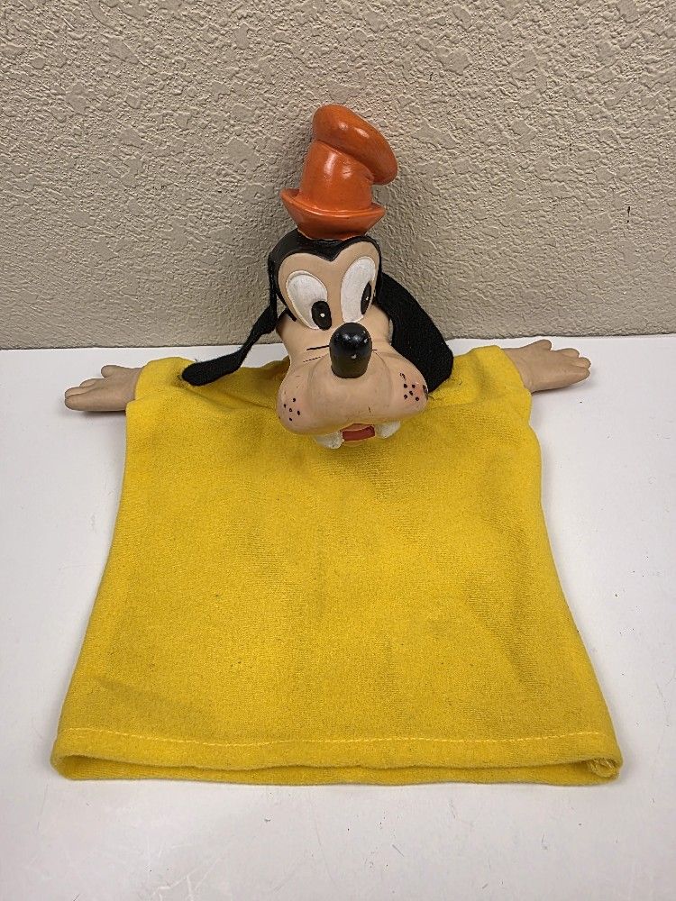 Vintage 1960's Goofy Dog Hand Puppet Plastic Head & Hands & Cloth Body