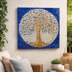 Árbol de la Vida en madera con lapislázuli y pan de oro – arte contemporáneo