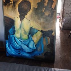 X Large Oil PInting Women In Blue
