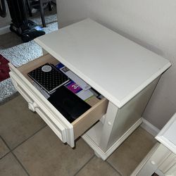 Matching white nightstands- solid wood with storage drawer and shelf