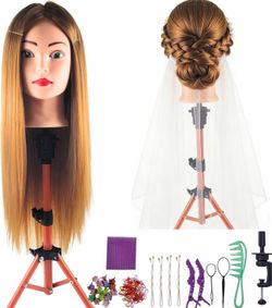 Mannequin Head with Hair to Practice Hairstyling Braiding Cosmetology Training Head Mannikin Doll Head for Hairdresser Beginner Learning Teaching