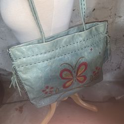 Frances Cobiasi Green Floral Embroidered Shoulder Bag 