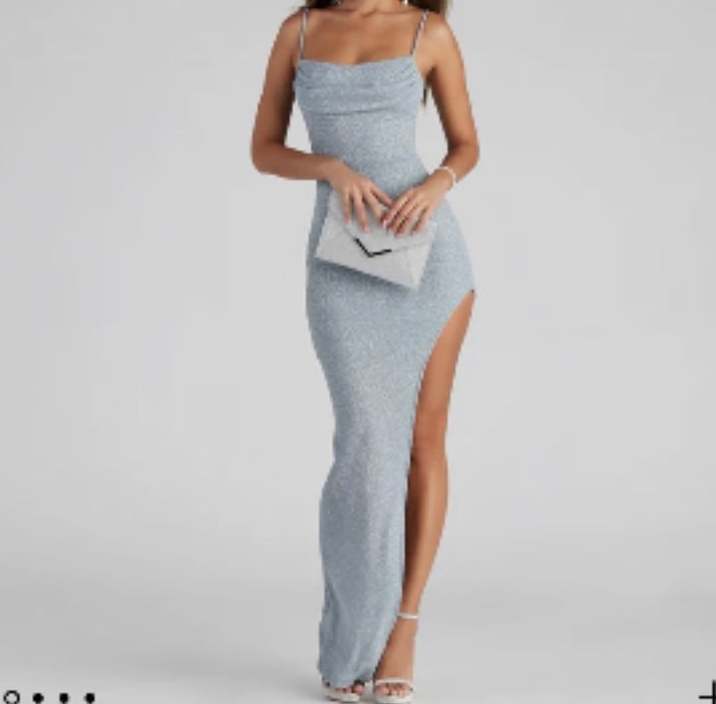Windsor Light blue formal high-slit glitter dress