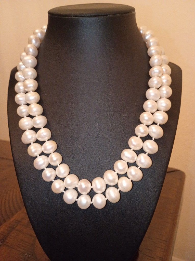 Genuine Natural White Pearl & 925 Sterling Silver 36" Necklace