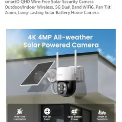 xmartO QHD Wire-Free Solar Security Camera Outdoor/Indoor Wireless, 5G Dual Band WiFi6, Pan Tilt Zoom, Long-Lasting Solar Battery Home Camera