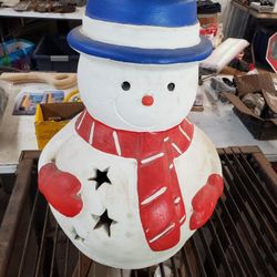 19" Jolly Snowman Luminary Pottery