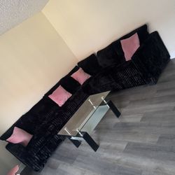 Black Plush Cord Couch 