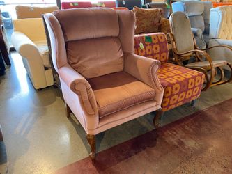 Pink Plush Wingback Armchair