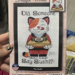 Two Sushi Cat Cross Stitch Kits 