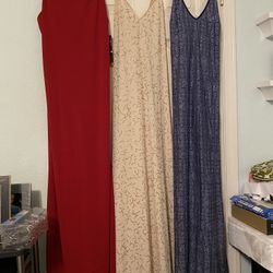 THREE Formal Dress Lot - Red, Gold Glitter, Purplish Lace Overlay Size large 10/12