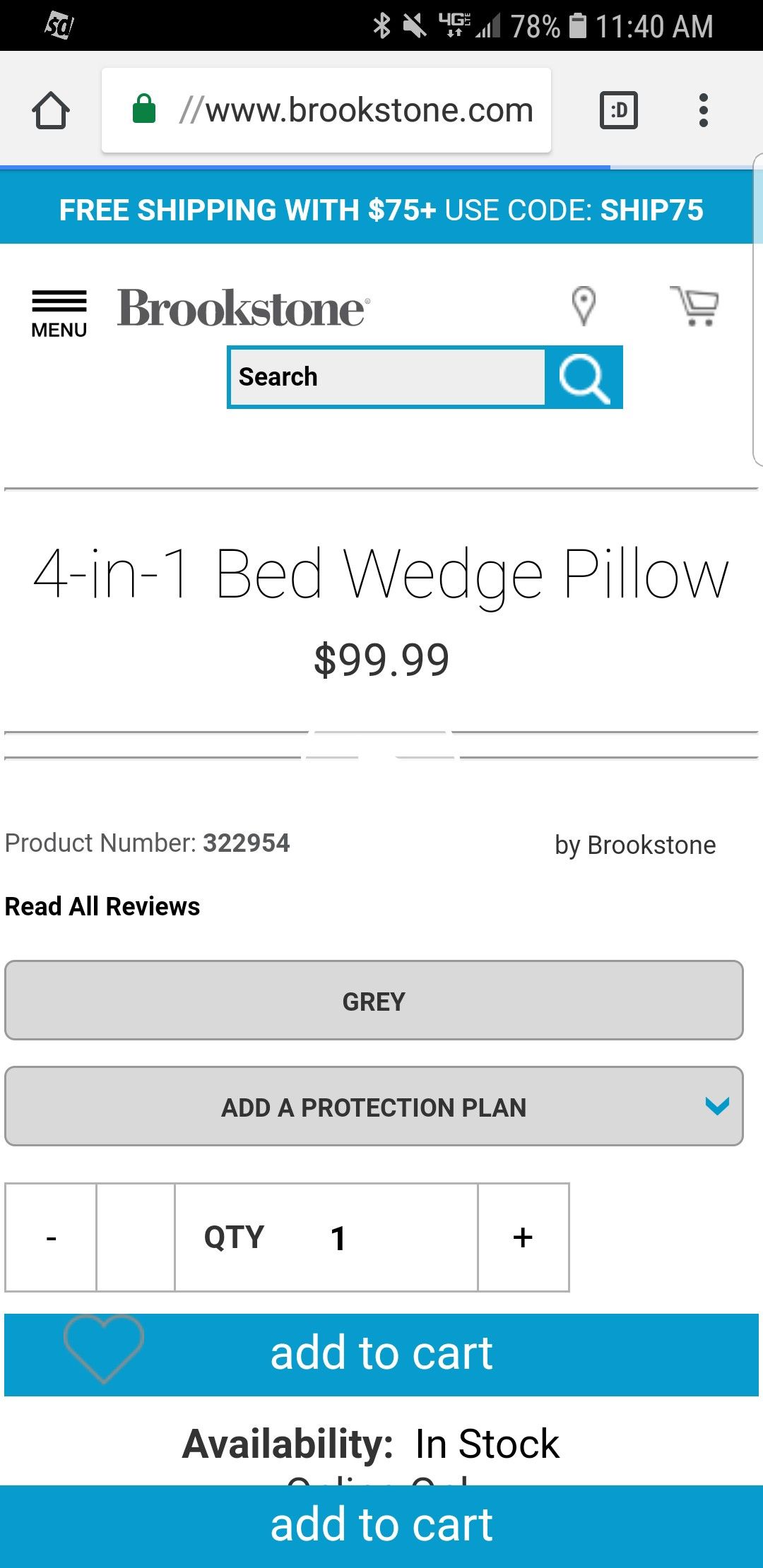 BROOKSTONE Brand New w out tags 3 in 1 Bed Wedge Pillow w body conforming memory foam providing pressure relieving support for Sale in Seattle