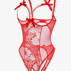 Red  SMALL Women One Piece Lingerie Sexy Lace Babydoll Mini Bodysuit