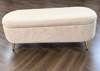 ✨ Luxury Ivory Storage Ottoman Bench – Gold Legs ✨