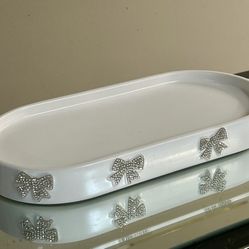 Beautiful Vanity Tray With Diamond Bow Accents 12”x6”