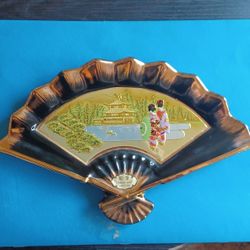 Japanese Chokin Art 24KT Gold Fan Dish