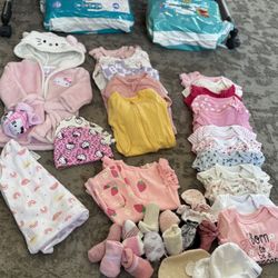 Baby Bassinet & Babygirl Clothes Bundle 