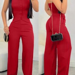 INAWLY 2pcs Set: Casual Commuter Tube Top Cardigan & Wide Leg Pants