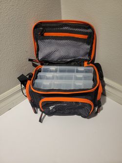 Ozark Trail Soft-sided 350 Fishing Tackle Bag with 3 Tackle Boxes, Black w/  Orange Trim for Sale in Stanton, CA - OfferUp