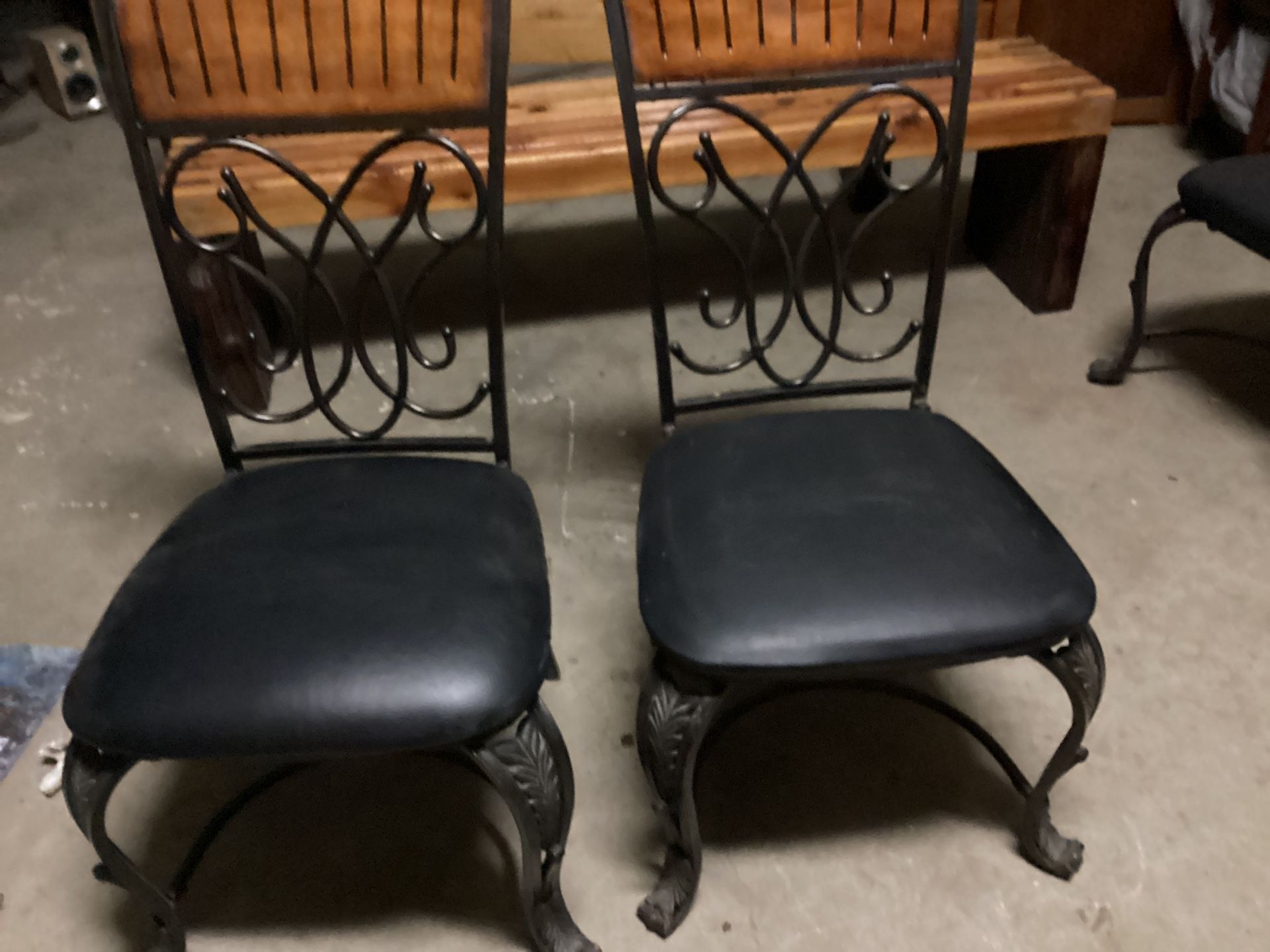 Wrought Iron And Wood Leather Seat
