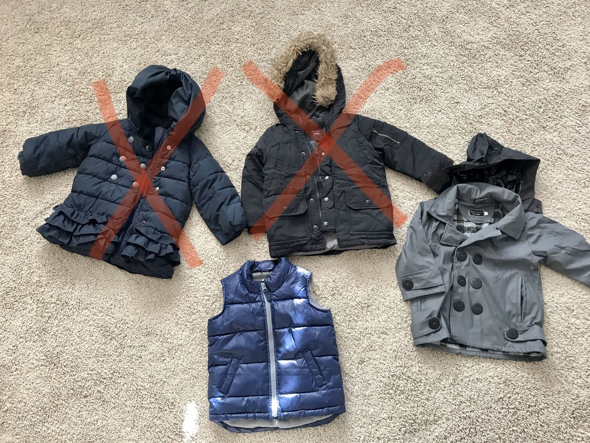 Boys outerwear size 2 size 3 rain jacket puffer vest