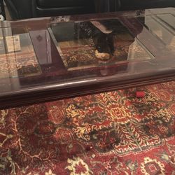 Antique Brown Table With Glass Top