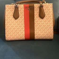 Michael Kors Logo Marilyn Medium Stripe Satchel