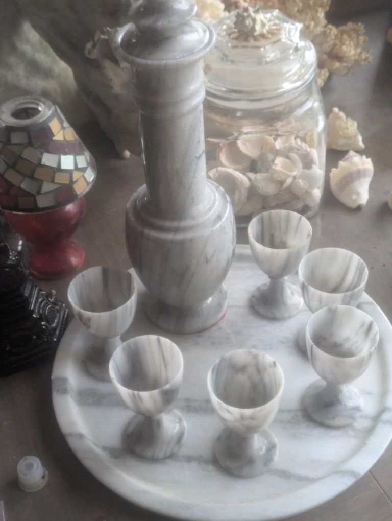 Vintage Grey Marble Liquor Cordial Set