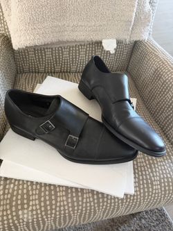 Black Leather Double Monk Strap Dress Shoes