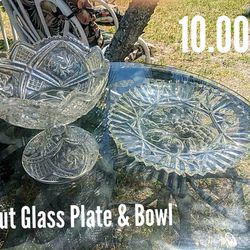 Cut Glass Plate & Bowl Set
