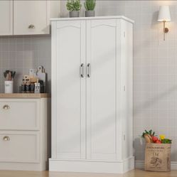 Kitchen Pantry Cabinet, Pantry Storage Cabinet with Adjustable Shelves and Drawer, Sideboard Buffet Cupboards Storage Shelf for Home Office Use (White