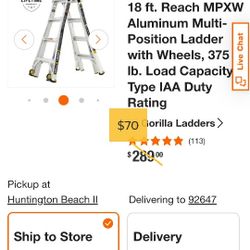 14 ft. Reach Aluminum Multi-Position Ladder with Tool Hangers, 300 lbs. Load Capacity, Type IA Duty Rating