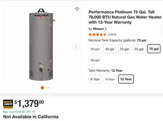 Rheen 75 gal water heater