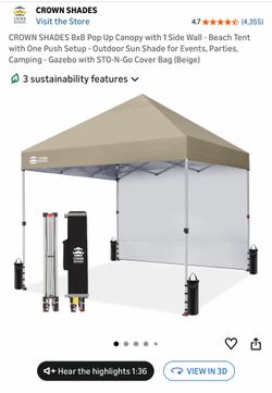 Crown Shades 8x8 Pop Up Canopy w/ Side Wall