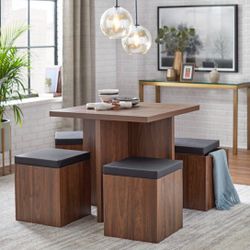 New 5 Pc Dining Set With Storage Chair Ottomans