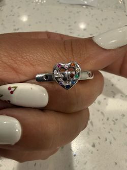Silver 925 Heart Love Band Ring Multicolor Round Crystal Stones  Size 6