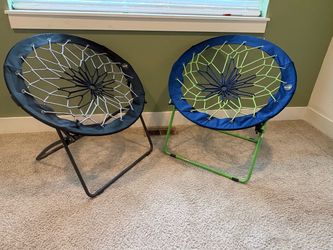 Pair of Bunjo Bungee Folding Chairs (Black & Blue/Green Mesh)