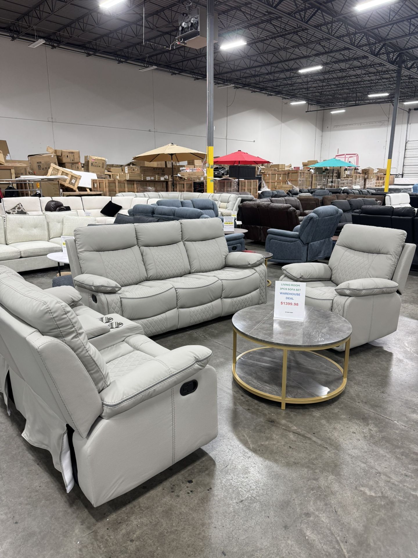 Beige Living Room Recliner Couch , Loveseat And Chair 3Pcs Set