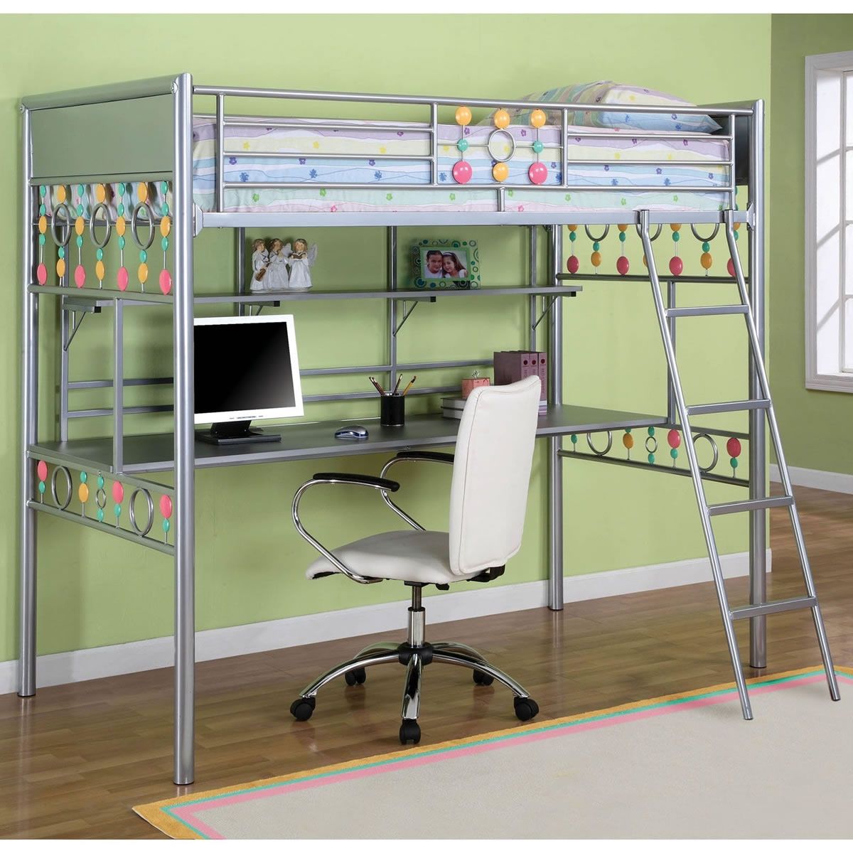 Powell bauble girls twin metal loft bed with study desk