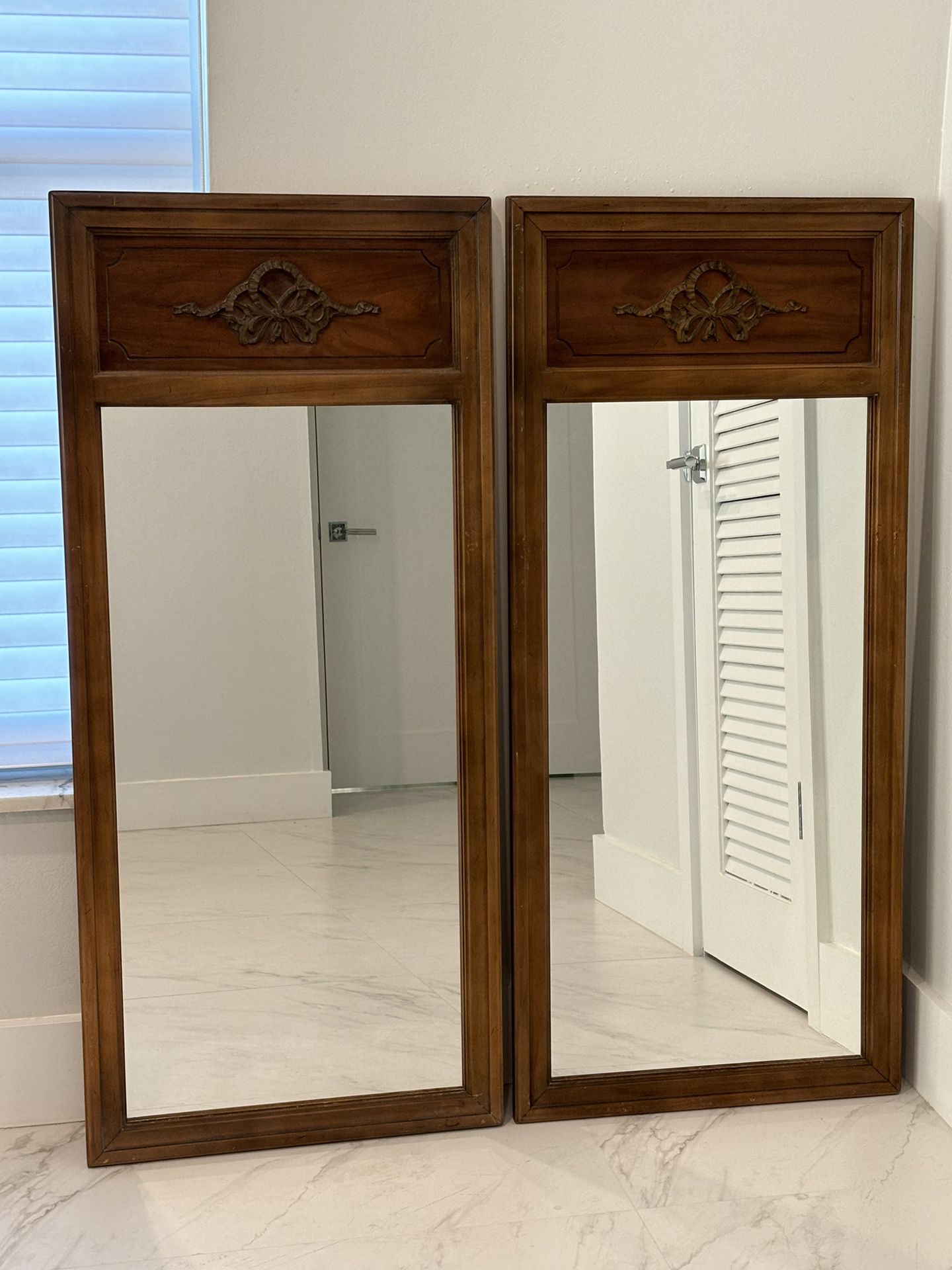 Vintage Pair Of Solid Wood Mirrors 47”H 21”W