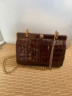 Vintage Genuine Crocodile Embossed Leather Handbag