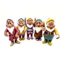 Vintage 1992 Disney Snow White Seven Dwarfs Vinyl Plastic 6” Figures Toys Set 5i