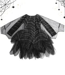 GIRLS 7Y/8Y BLACK SPIDER WITCH REMOVABLE CAPE HOLOGRAPHIC SPIDERS COSTUME 
