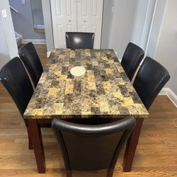 6-Piece Dining Set – Faux Marble Table + 6 Chairs | DIY Friendly