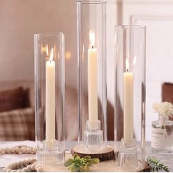 New NITIME 3 Set Hurricane Glass Candle Holders for Taper Candles, Candlestick Holders with Windproof Glass Tubes(11.8"/12.6"/13.8" H), Taper Candle H