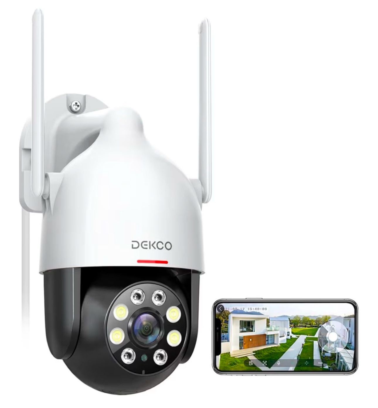 DEKCO 2K WiFi Surveillance Security Camera Outdoor/Home/Dome, Pan-Tilt 360° View, 3MP, Motion Detection and Siren, 2-Way Audio,Full Color Night Vision
