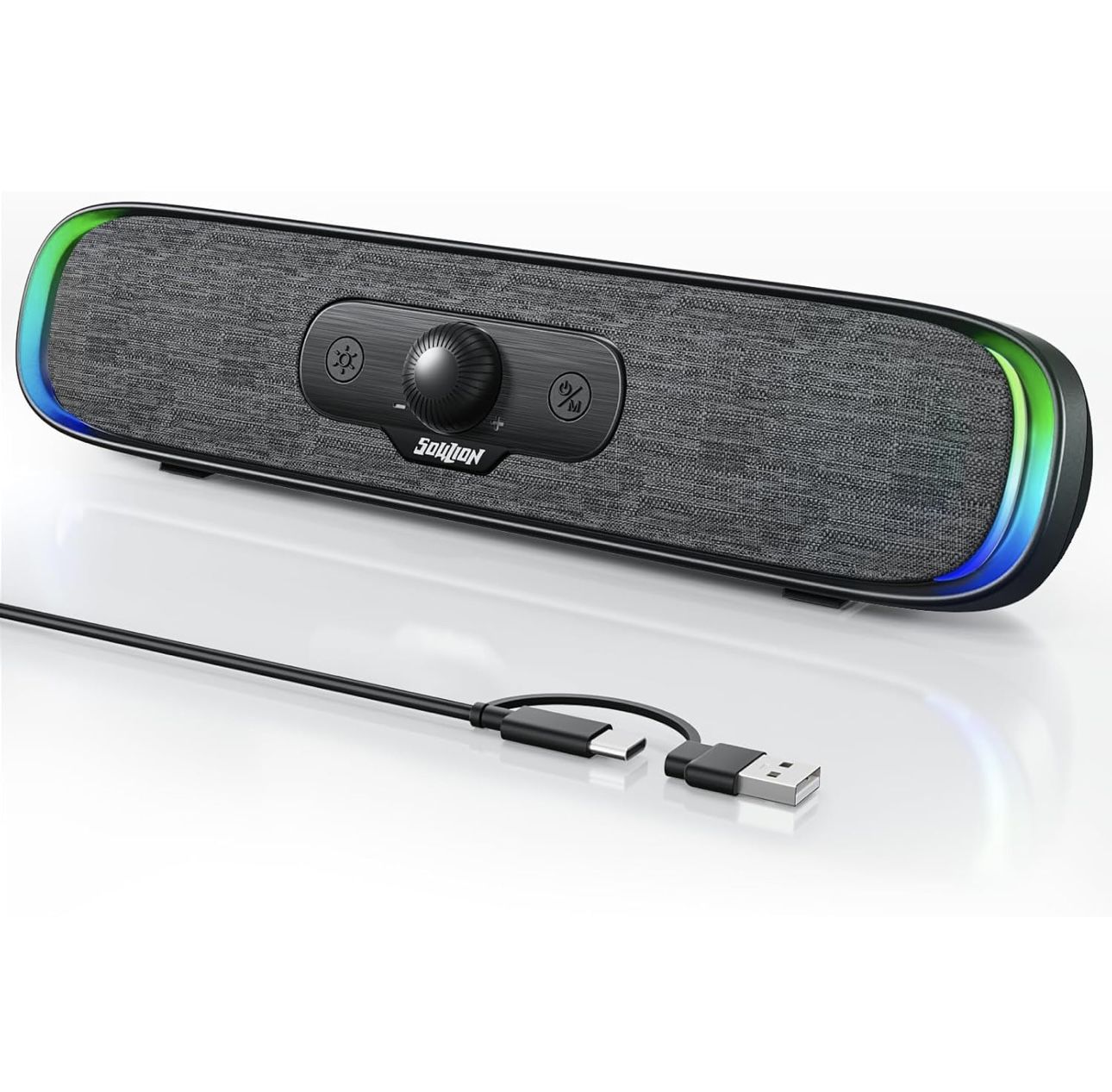 SOULION R200 Bluetooth Computer Speakers, Compact PC Speakers, USB C/USB Plug & Play Desktop Speaker with Colorful LED Lights, Clear Sound PC Soundbar