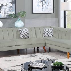 Brand New Grey Velvet Retro Style Sectional Sofa 