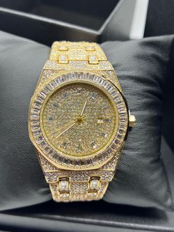 Gold Tome Iced Out Baguette Watch