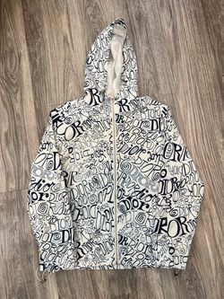Monogram Hooded Windbreaker Jacket Black White
